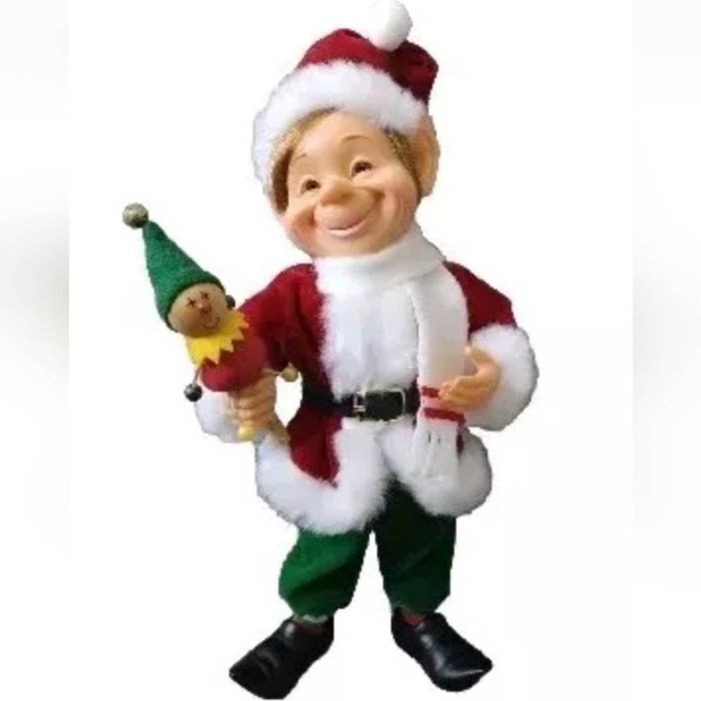 Celebrate It Christmas Treasures Darling Elves Elf Toy Puppet 90s Decor Figurine